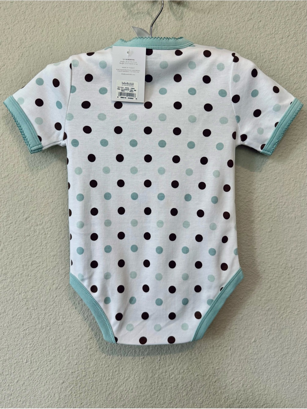 Nwt Restoration Hardware Baby&Child Mint Trim White Onesie W/ Polka Dots — image 2 of 4